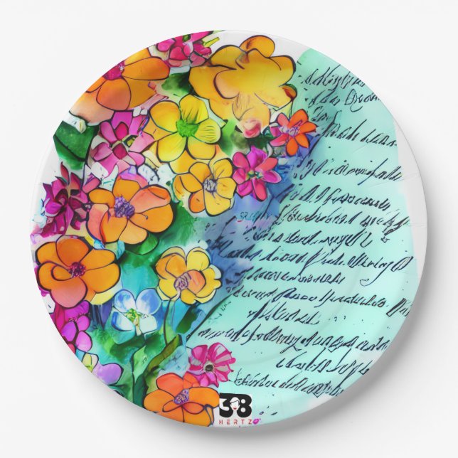 Flowers and Letters Paper Plates (Front)
