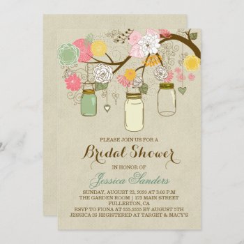 Flowers And Mason Jars Bridal Shower Invitation by koolcards at Zazzle