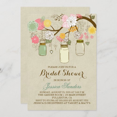 Flowers and Mason Jars Bridal Shower Invitation