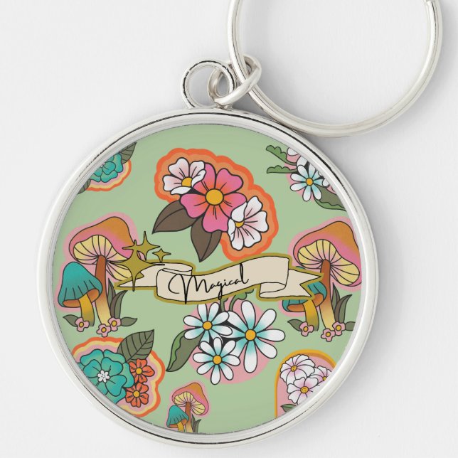 FLOWERS AND MUSROOM, FANTASY MAGICAL KEYCHAIN (Front)