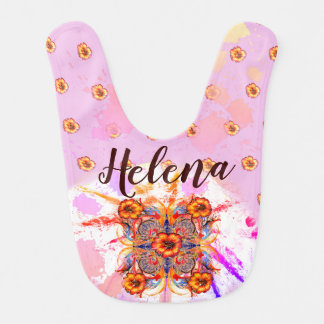 Flowers and Name Pre-Splashed Cute Spotty Baby Bib