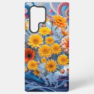 Flowers and Ocean Waves Samsung Galaxy S22 Ultra Case