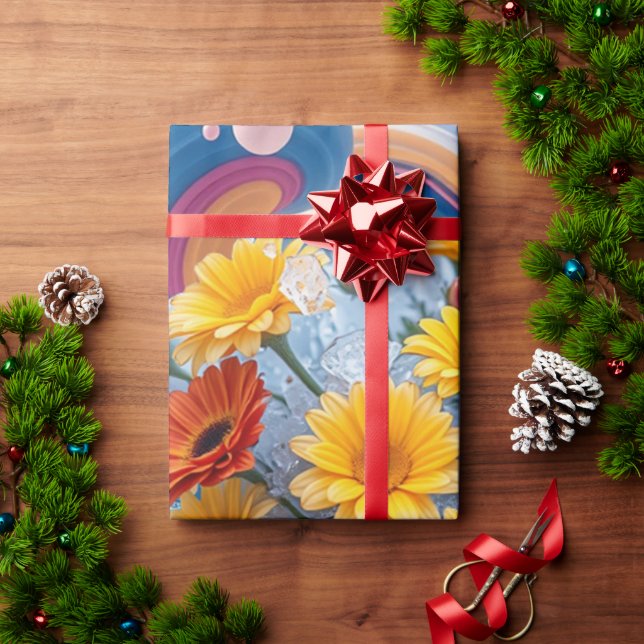 Flowers and Ocean Waves Wrapping Paper (Holiday Gift)