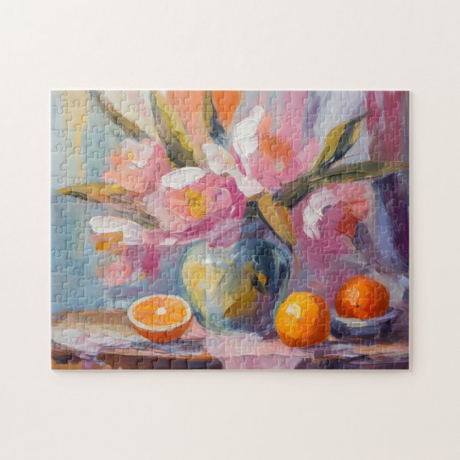 Flowers and Oranges Modern Still Life Jigsaw Puzzle (Horizontal)