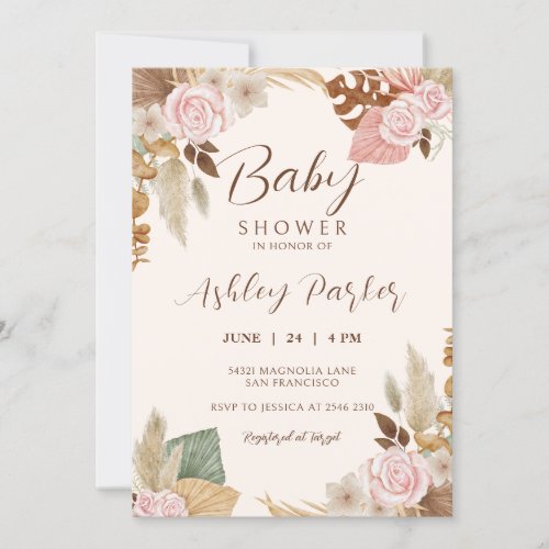 Flowers and Pampas Grass Invitation