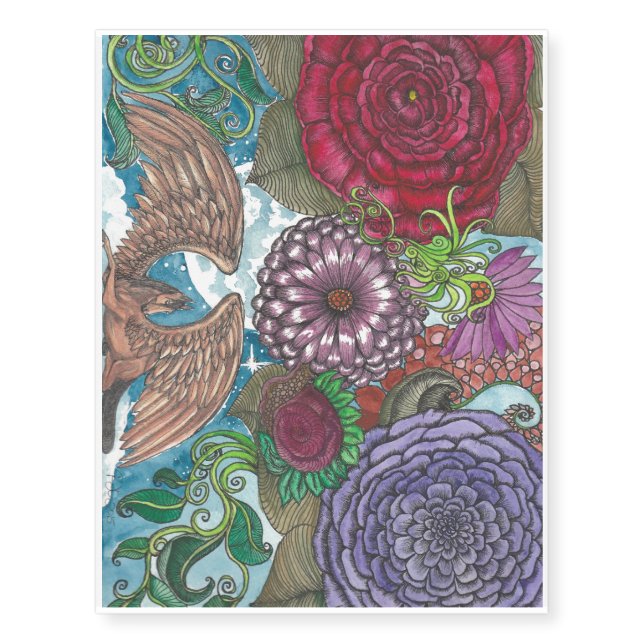 Flowers and Pegasus Temporary Tattoos (Front)