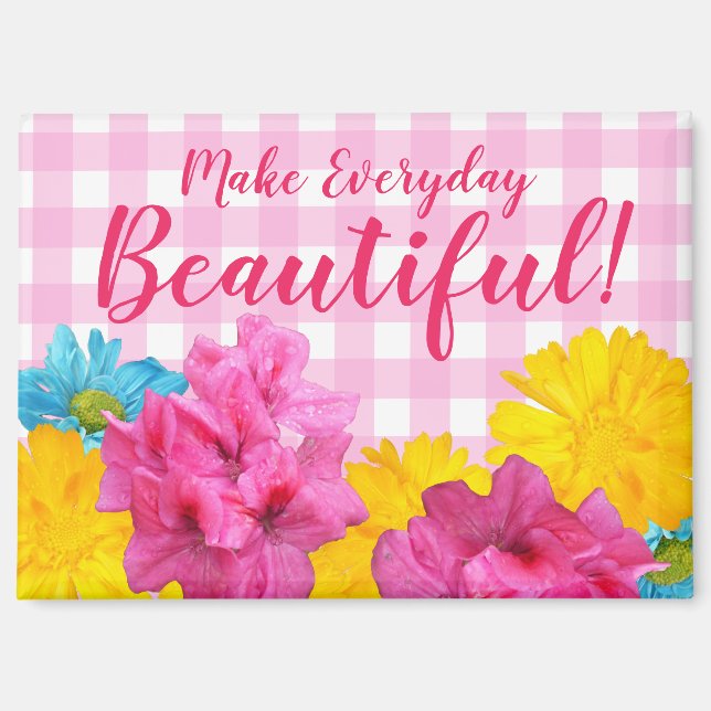 Flowers and Pink Gingham Magnet (Front)