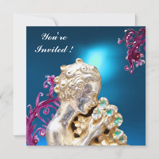 Flowers and Pink Swirls In Blue, Sweet 16 Party Invitation (Front)