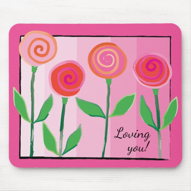 Flowers and Pinks and Love Mouse Pad (Front)