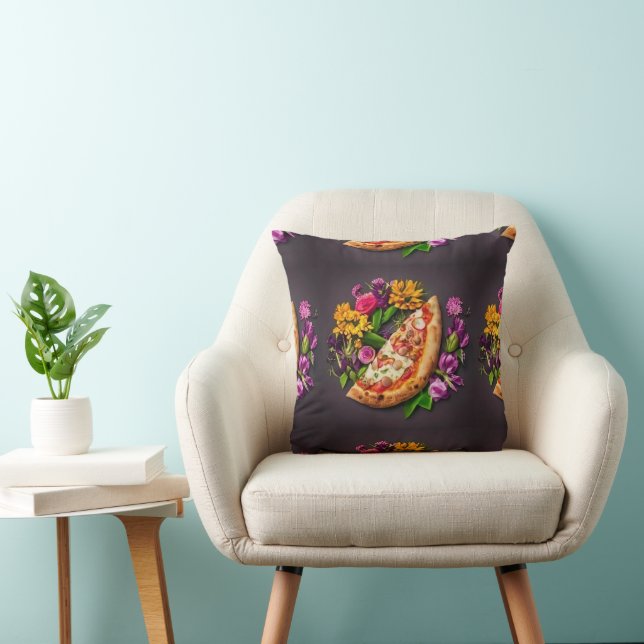 Flowers and Pizza Throw Pillow (Chair)