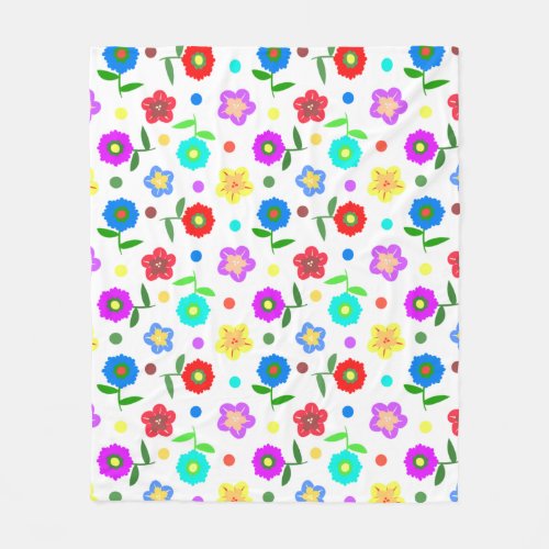 Flowers and Polka Dots Fleece Blanket
