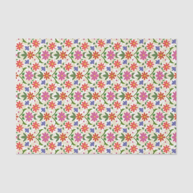 Flowers and Polka Dots on Ecru, Tissue Paper (Front)