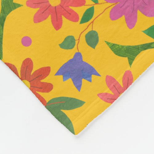 Flowers and Polka Dots on Yellow Fleece Blanket