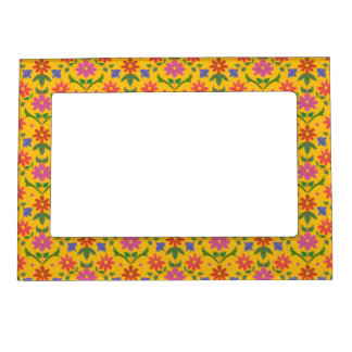Flowers and Polka Dots on Yellow Magnetic Frame