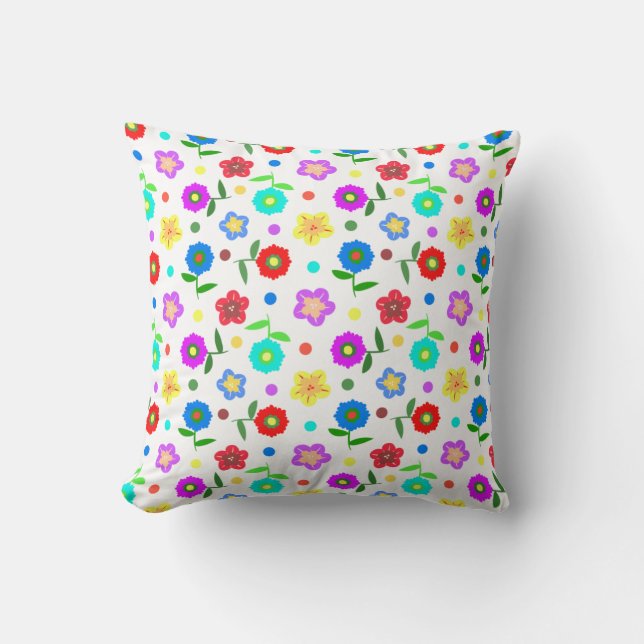 Flowers and Polka Dots Throw Pillow (Front)