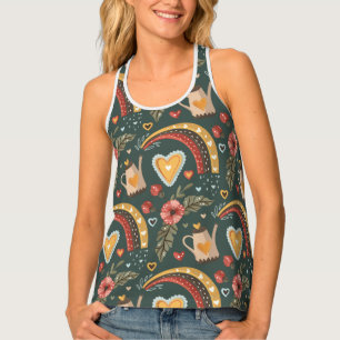 Flowers and Rainbows Boho Pattern Tank Top