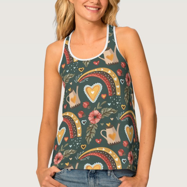 Flowers and Rainbows Boho Pattern Tank Top (Front)