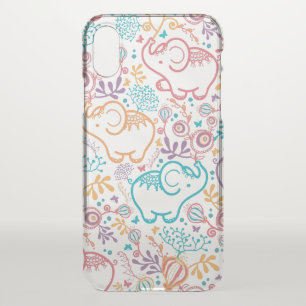 Flowers And Red Blue And Beige Elephants iPhone X Case