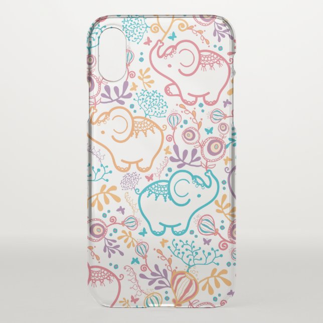Flowers And Red Blue And Beige Elephants Uncommon iPhone Case (Back)