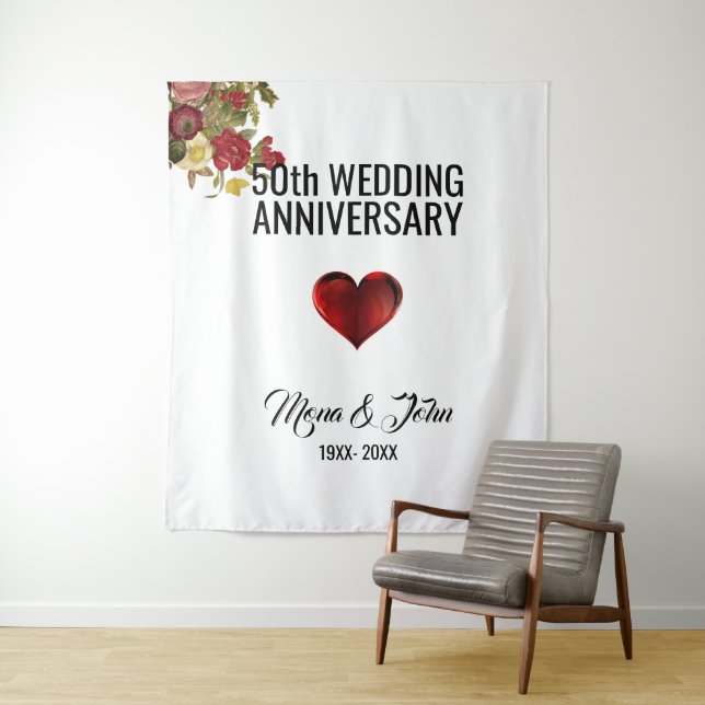 Flowers And Red Heart Tapestry (In Situ)