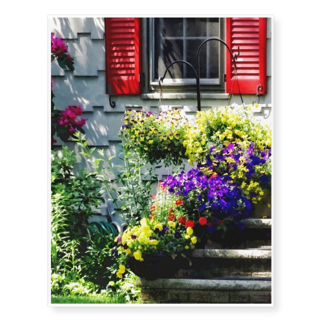 Flowers and Red Shutters Temporary Tattoos (Front)