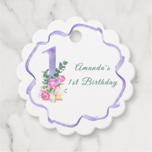 Flowers and ribbon First birthday party Favor Tags