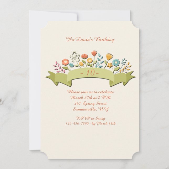 Flowers and Ribbon Invitation (Front)