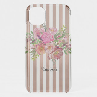 Flowers and Rose Gold Stripes iPhone 11 Case