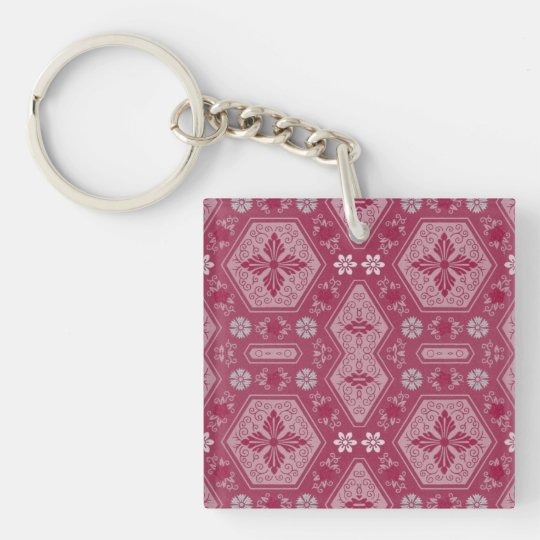 Flowers and Shapes in Raspberry Red Keychain
