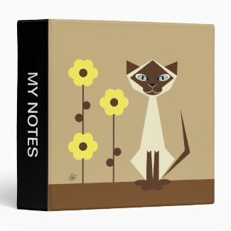 Flowers and Siamese cat 3 Ring Binder