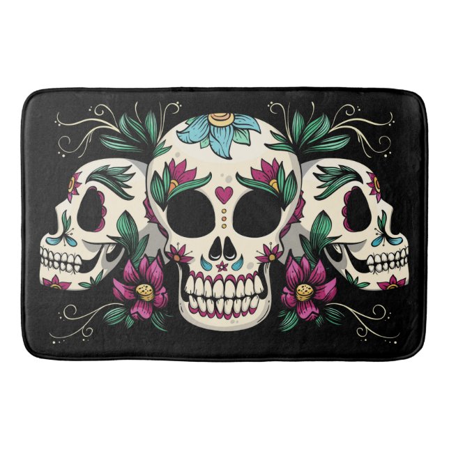 Flowers and Skulls Bath Mat (Front)