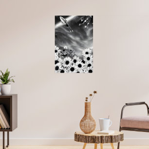 Flowers and space, space art poster