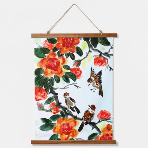 Flowers and Sparrows Hanging Tapestry