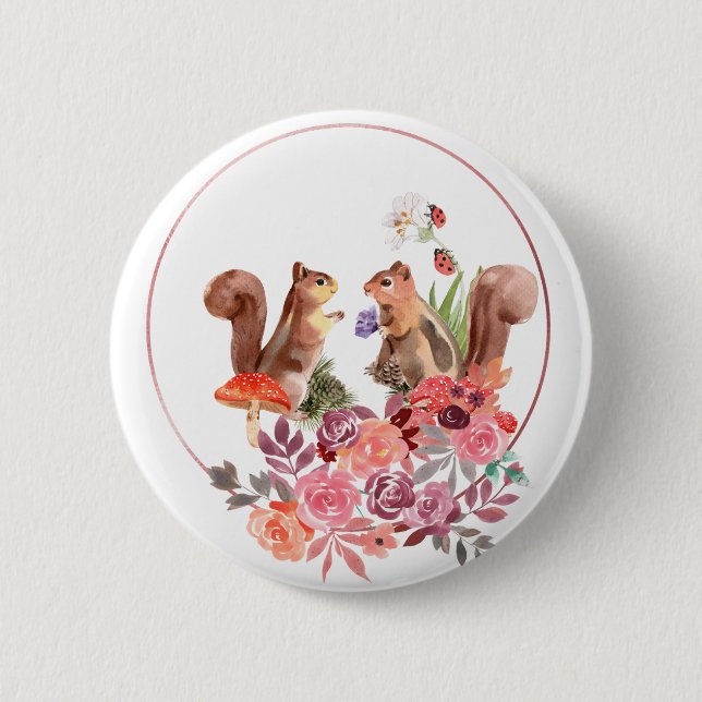 Flowers and Squirrels Button (Front)