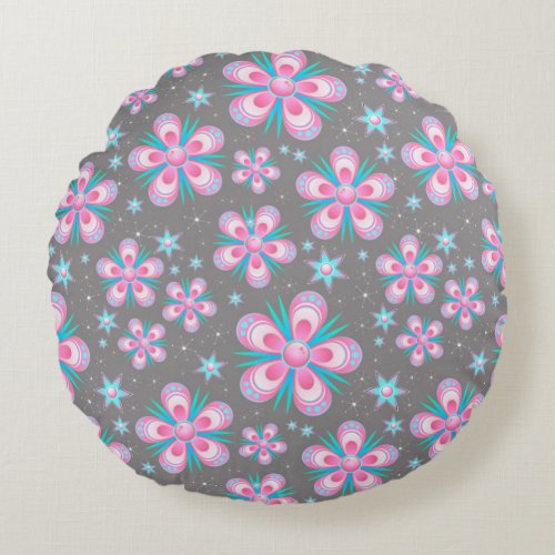 flowers and stars round pillow