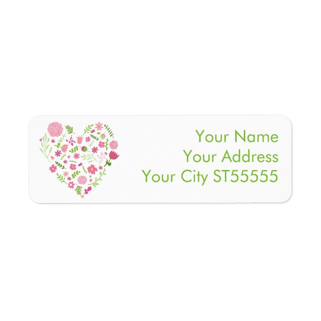 Flowers and Steams Heart Pink and Green Label (Front)