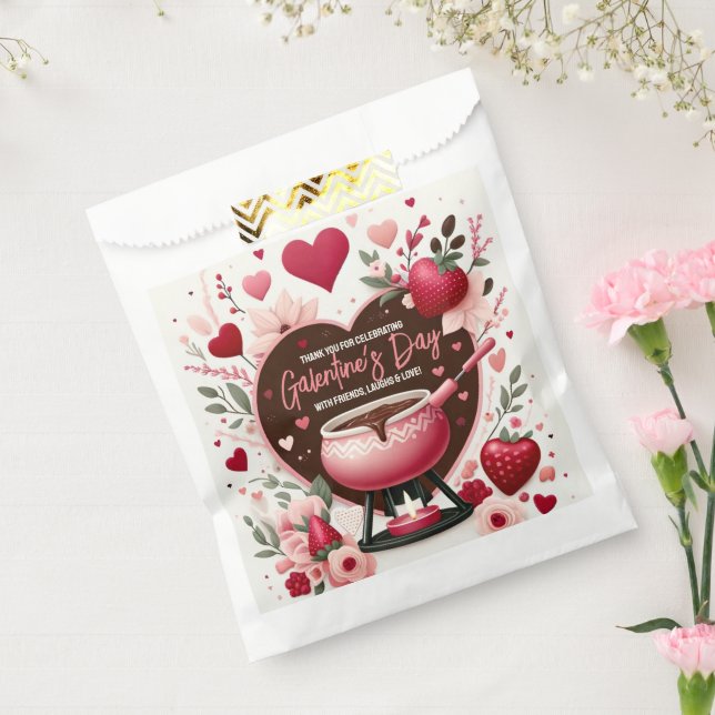 Flowers and Strawberries Galentine's Fondue Party Favor Bag (Sealed)