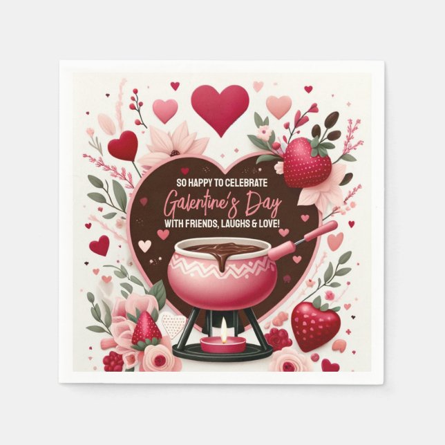 Flowers and Strawberries Galentine's Fondue Party Napkins (Front)