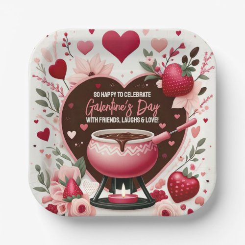 Flowers and Strawberries Galentines Fondue Party Paper Plates