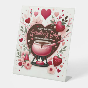 Flowers and Strawberries Galentine's Fondue Party Pedestal Sign