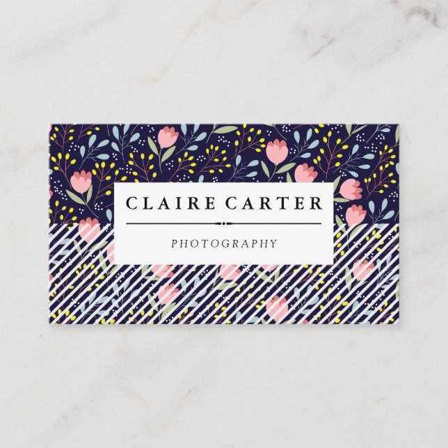 Flowers and Stripes Background Business Card (Front)