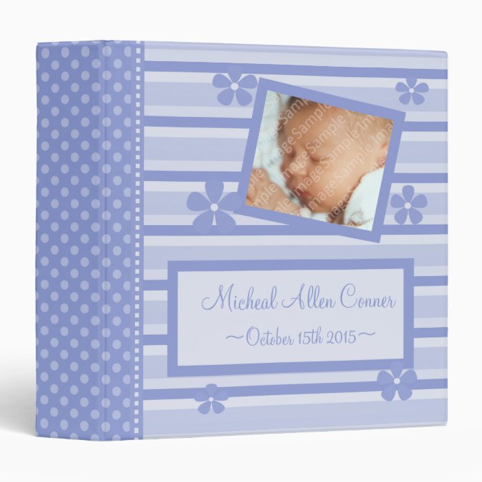 Flowers and Stripes Blue Baby Book Binder