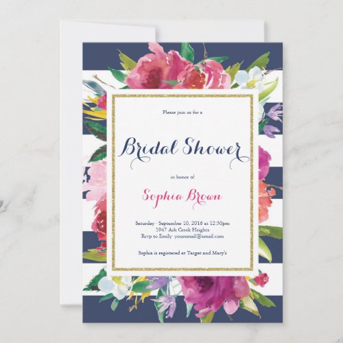 Flowers and Stripes Bridal Shower Invitation
