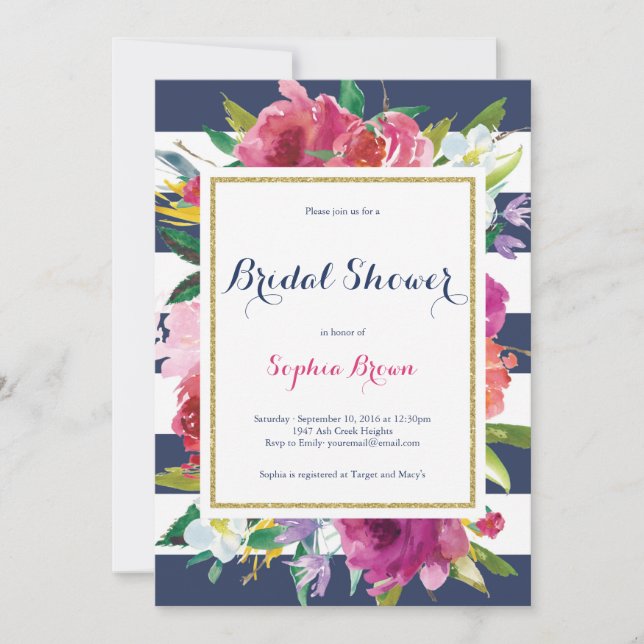 Flowers and Stripes Bridal Shower Invitation (Front)