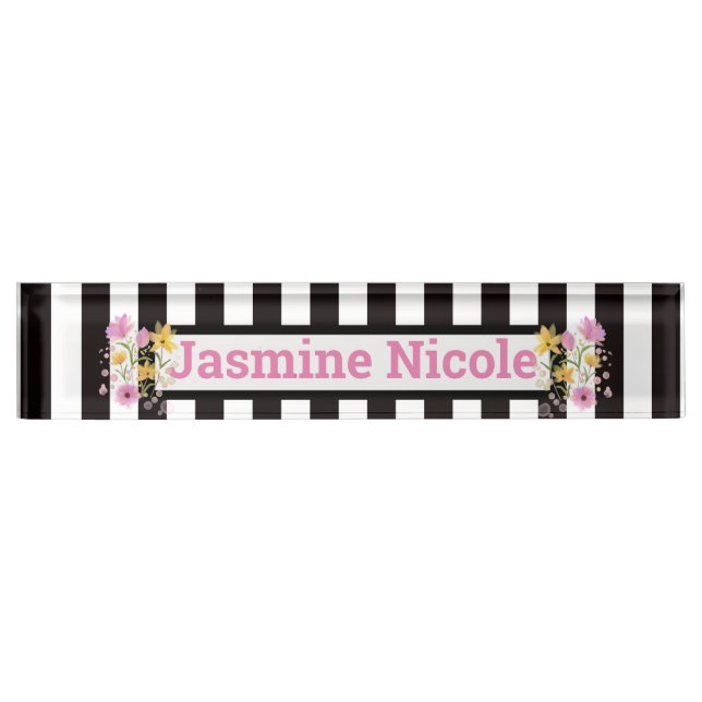 Flowers and Stripes Desk Name Plate (Front)