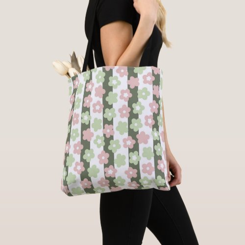 Flowers and stripes pattern tote bag