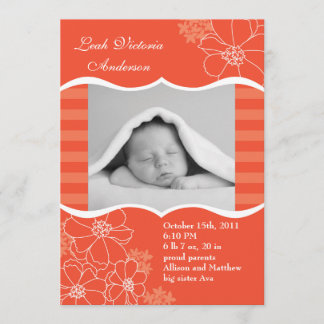 Flowers and Stripes Photo Birth Announcement