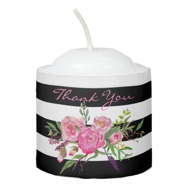 Flowers and Stripes Wedding Candle Favor (Front)