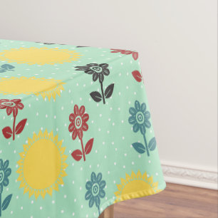 Flowers and sun spring pattern tablecloth