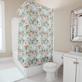 Flowers and Swans Shower Curtain